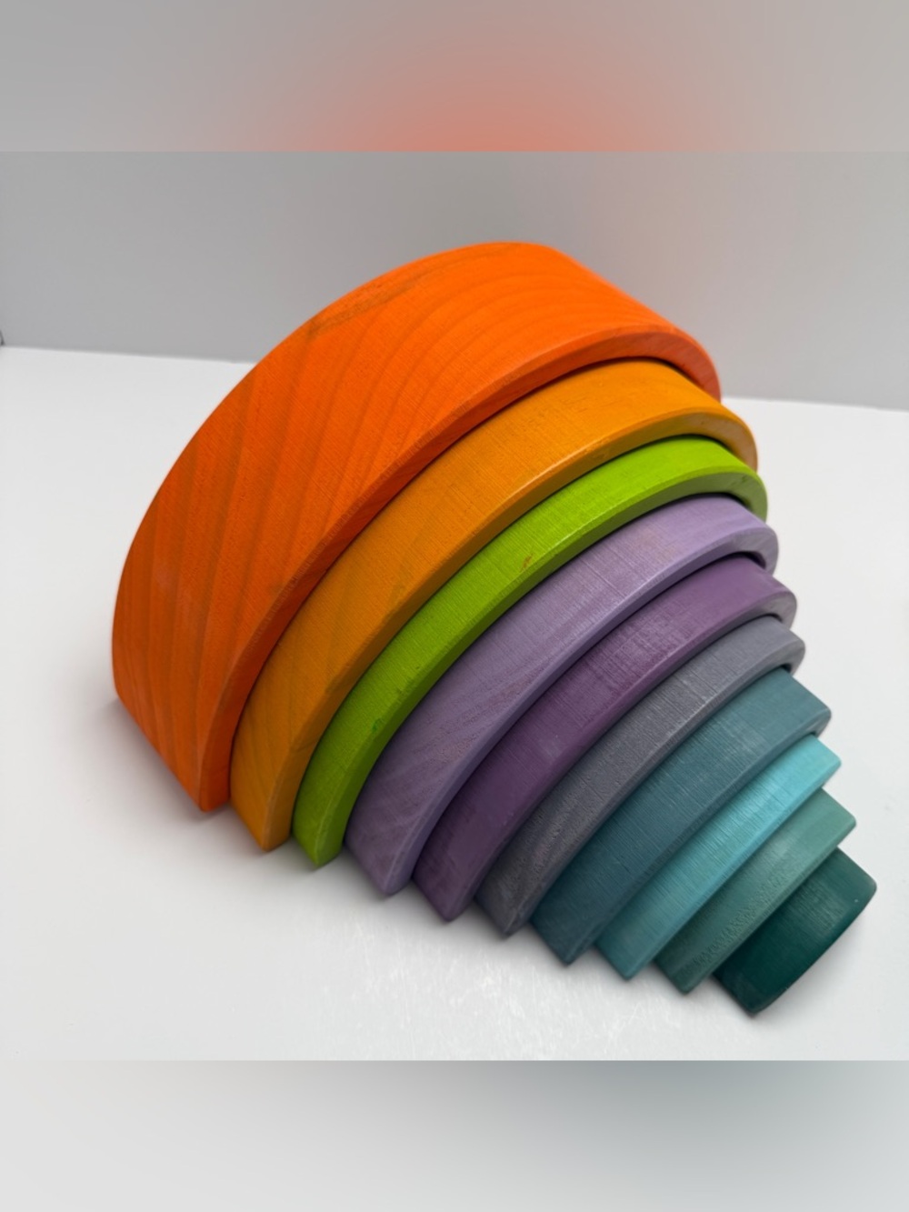Wooden Rainbow Stacking Toy in Bright Multicolor(Sample—defective.⚠️） - Picture 9 of 11